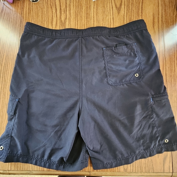 Nautica Navy Blue yellow lined Board Shorts Swim Trunks drawstring Mens size L - Picture 5 of 15